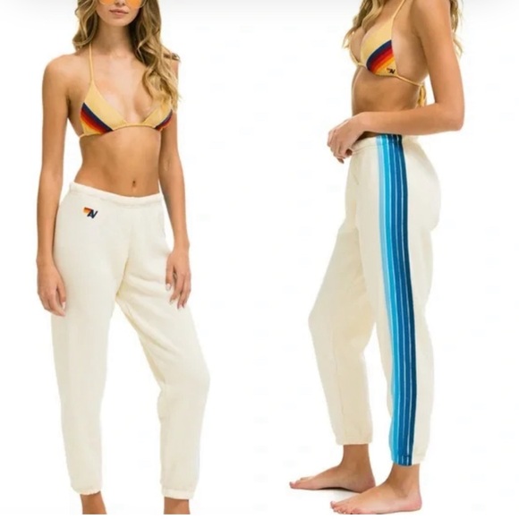Aviator Nation 5 STRIPE SWEATPANTS - VINTAGE WHITE // BLUE - S - Picture 1 of 5